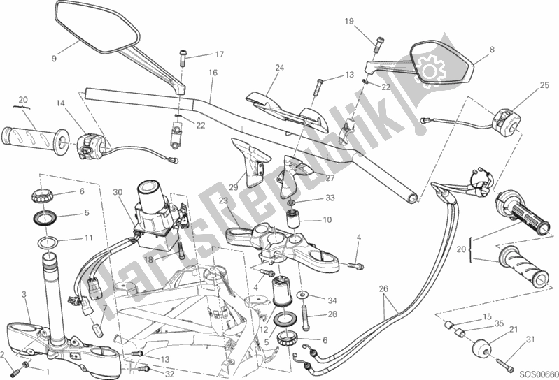 All parts for the Handlebar of the Ducati Diavel AMG 1200 2013